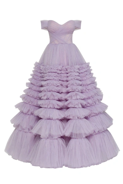 Milla Ultra Puffy Prom Maxi Dress In Purple