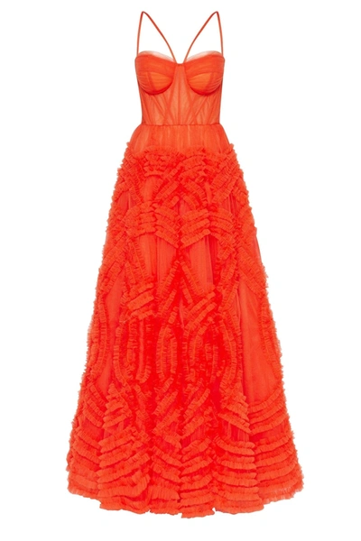 Milla Tangerine Tulle Ornament Maxi Dress In Orange