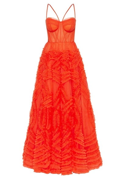 MILLA TANGERINE TULLE ORNAMENT MAXI DRESS