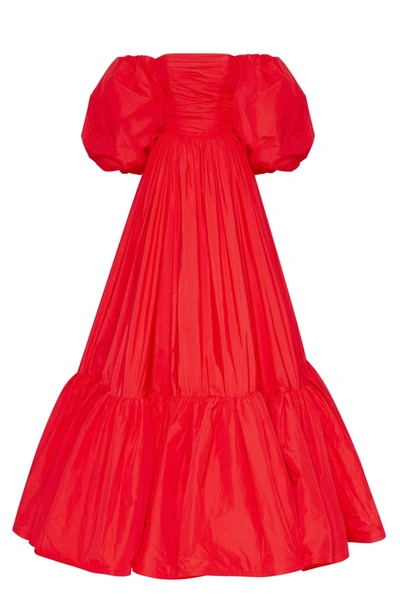 Milla Carmen Puffy Dress With Voluminous Off-the-shoulder Sleeves In Red