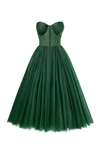 MILLA EMERALD GREEN STRAPLESS PUFFY MIDI TULLE DRESS