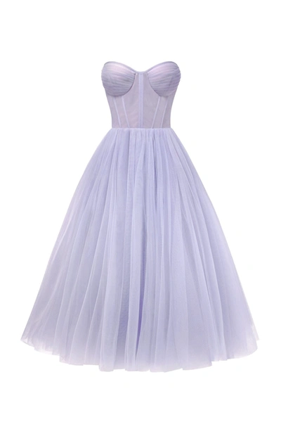 Milla Lavender Strapless Puffy Midi Tulle Dress