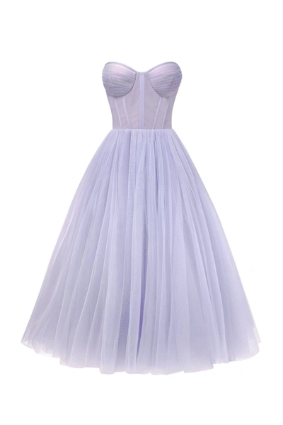 Milla Lavender Strapless Puffy Midi Tulle Dress In Purple