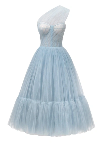 MILLA LIGHT BLUE ONE-SHOULDER COCKTAIL TULLE DRESS