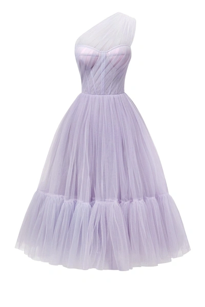 Milla Lavender One-shoulder Cocktail Tulle Dress In Purple