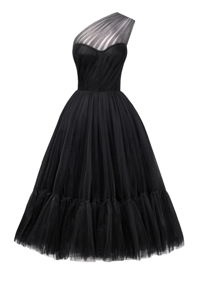 MILLA BLACK ONE-SHOULDER COCKTAIL TULLE DRESS