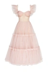 MILLA MISTY ROSE RUFFLED TULLE MIDI DRESS