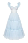 Milla Light Blue Ruffled Tulle Midi Dress In Light Blue