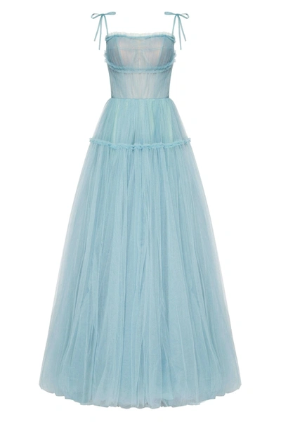 Milla Ocean Wave Tie-straps Tulle Prom Dress In Blue
