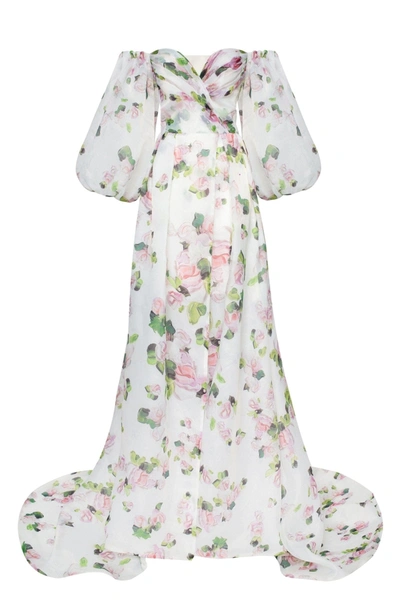 Milla Apple Blossom Elegant Floral Puff Sleeve Maxi Dress