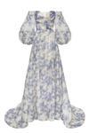 Milla Hydrangea Elegant Floral Puff Sleeve Maxi Dress In Hydrangea