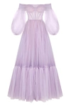 Milla Lavender Sheer Sleeves Maxi Tulle Dress In Purple