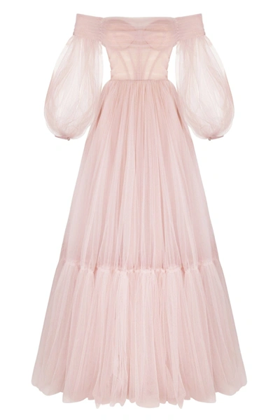 Milla Misty Rose Sheer Sleeves Maxi Tulle Dress In Pink