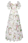 Milla Apple Blossom Feminine Voluminous Sheer Sleeves Dress In Apple Blossom