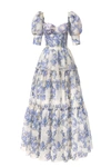 Milla Hydrangea Feminine Voluminous Sheer Sleeves Dress In Hydrangea