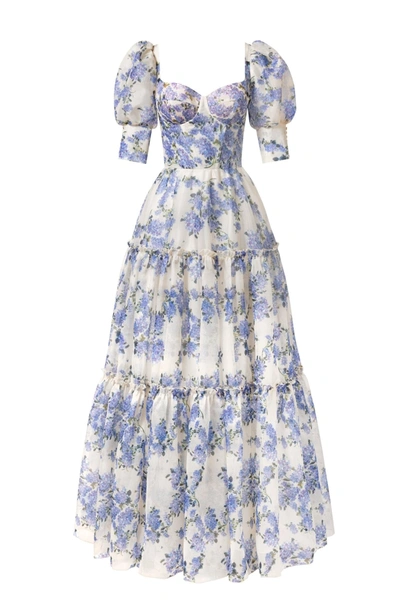 Milla Hydrangea Feminine Voluminous Sheer Sleeves Dress