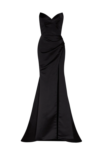 MILLA BLACK STRAPLESS EVENING GOWN WITH THIGH SLIT