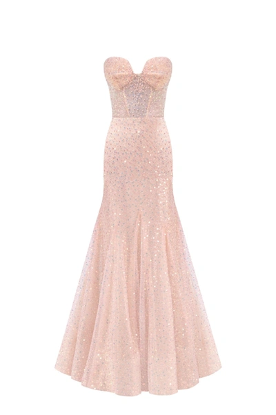 Milla Entrance-worthy Semi-transparent Rose Gold Maxi Sequined Dress In Golden Rose
