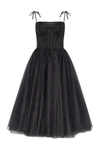 Milla Black Tie-strap Cocktail Dress With The Elegant Corset Embroidery In Black