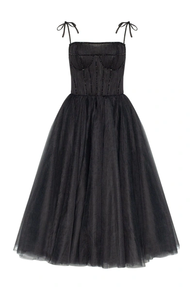 Milla Black Tie-strap Cocktail Dress With The Elegant Corset Embroidery