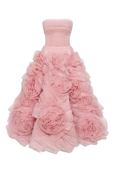 Milla Dramatically Flowered Tulle Dress In Misty Pink In Misty Rose