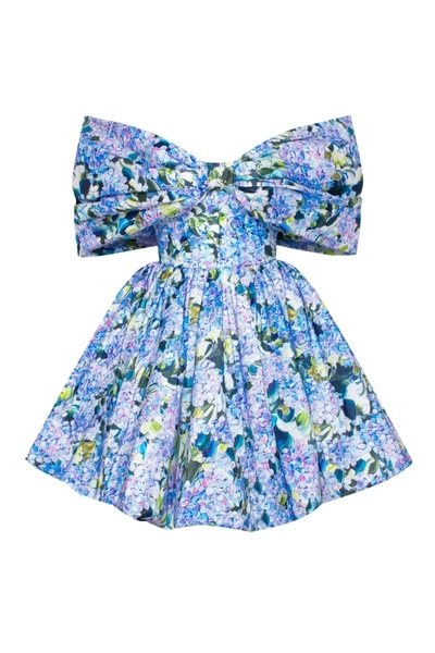 Milla Blue Hydrangea Bow-detailed Mini Dress