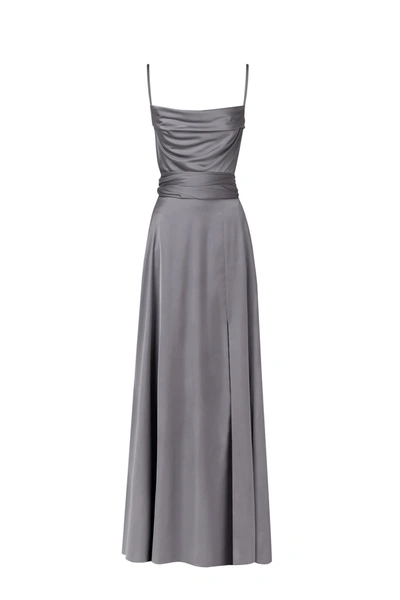 Milla Boudoir Dusty Blue Silk Slip Dress In Silver