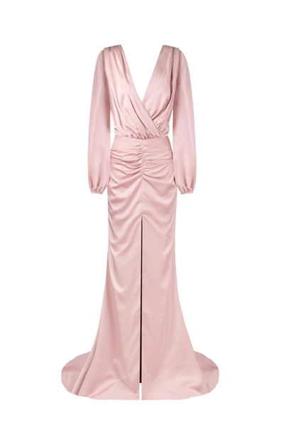 Milla Fancy Misty Rose Silk Maxi Evening Dress In Pink