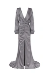 Milla Fancy Silver Silk Maxi Evening Dress In Olive