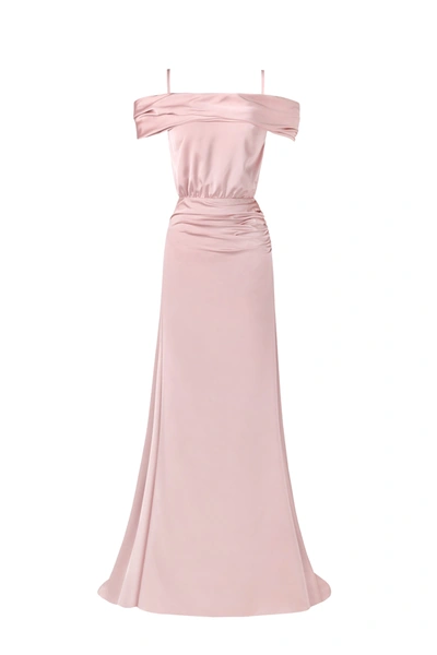 Milla Elegant Misty Rose Off-the-shoulder Silk Maxi Dress In Olive