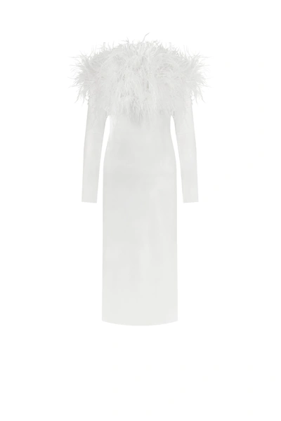 Milla Voguish Feather Embellished Midi Dress In White