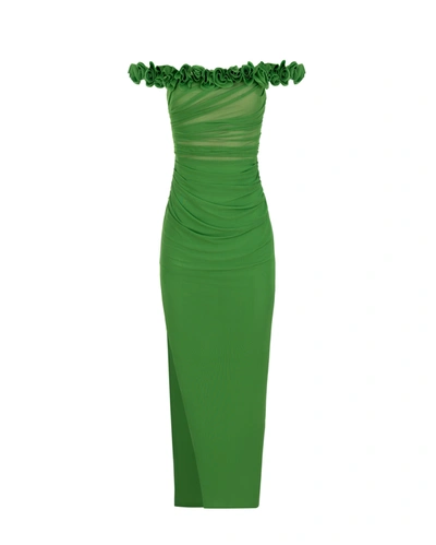 Milla Artful Off-the-shoulder Evening Dress In Green
