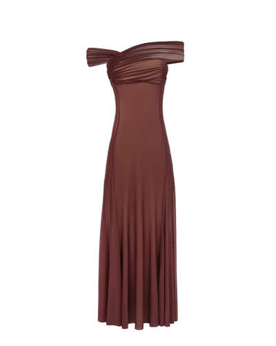 Milla Second-skin Maxi Dress In Chocolate Color In Brown
