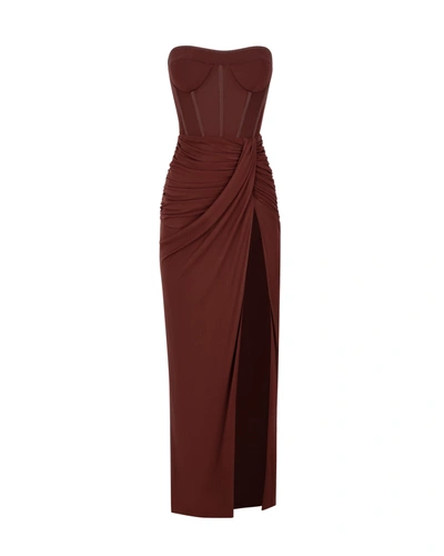 Milla Chocolate Off-the-shoulder Maxi Dress With A Thigh Slit