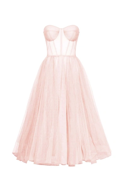 Milla Misty Rose Strapless Puffy Midi Tulle Dress In Pink