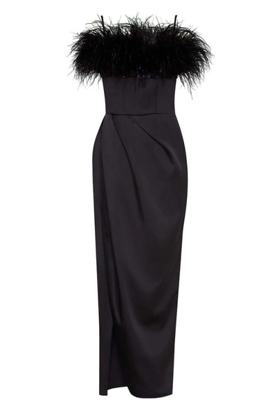 Milla Black Celina Slip Midi Feathered Dress