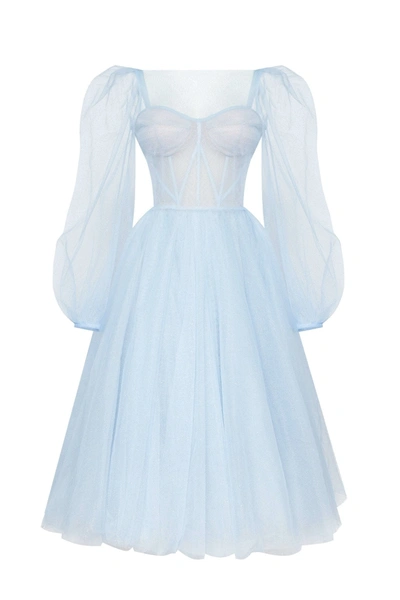 Milla Light Blue Tie Shoulder Midi Tulle Dress