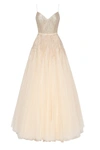 MILLA MELON FITTED MAXI TULLE DRESS SPRINKLED WITH GLITTER