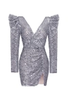 MILLA SILVER METALLIC LONG-SLEEVE SEQUINED MINI DRESS