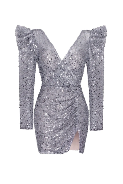 Milla Silver Metallic Long-sleeve Sequined Mini Dress