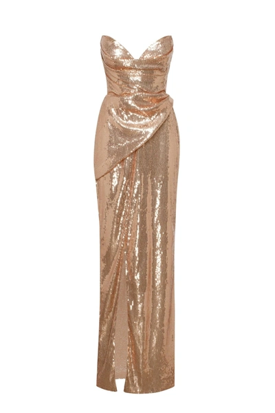 Milla Spectacular Gold Sequined Stretch-lace Dress In Golden
