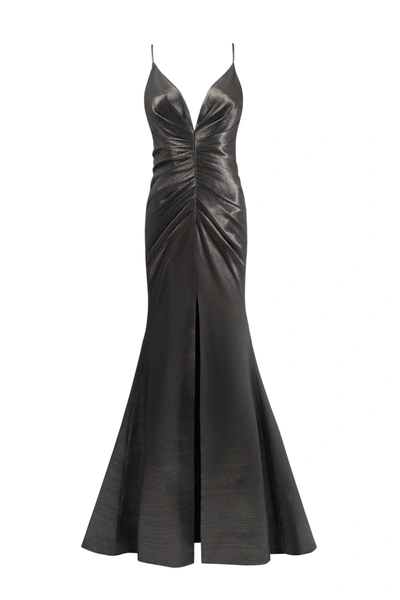 Milla Smoky Fitted Maxi Dress With High Slit In Gray