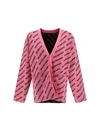 Balenciaga Mini Allover Logo Cotton-blend Cardigan In Pink,black