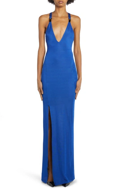 Tom Ford Embellished Wool, Cashmere And Silk Maxi Dress In Blue
