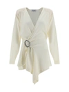 Attico Hurely Side Belt Long Sleeve Wool Minidress