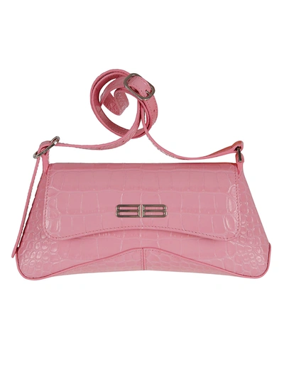 Balenciaga Croco Embossed Flap Stretch Shoulder Bag In Sweet Pink