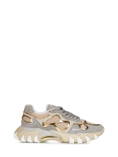 Balmain Gold Neutral B-east Leather Trainers In Beige