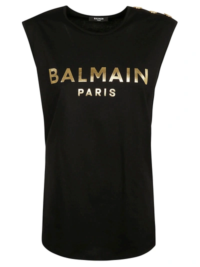 Balmain Logo-print Tank Top In Black/gold