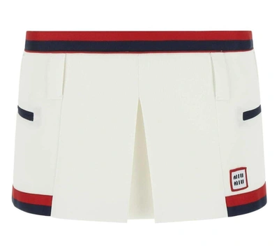 Miu Miu Logo-embroidered Mini Skirt In White