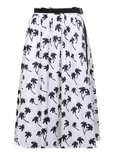 Moncler Belted Pleated Printed Shell Skirt In Beige